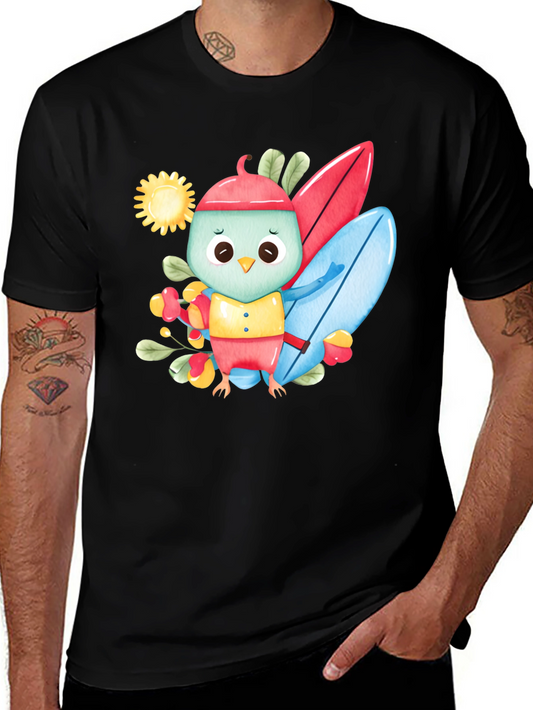 Surfing Bird Black T-Shirt