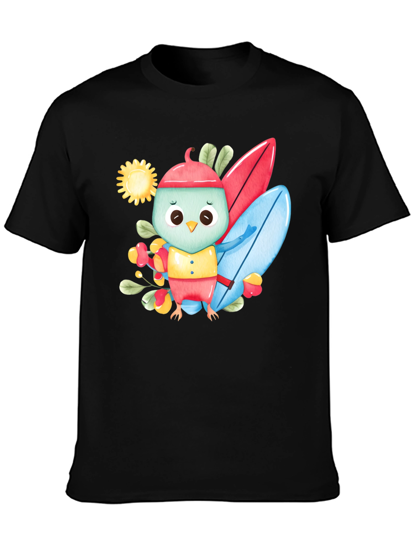 Surfing Bird Black T-Shirt