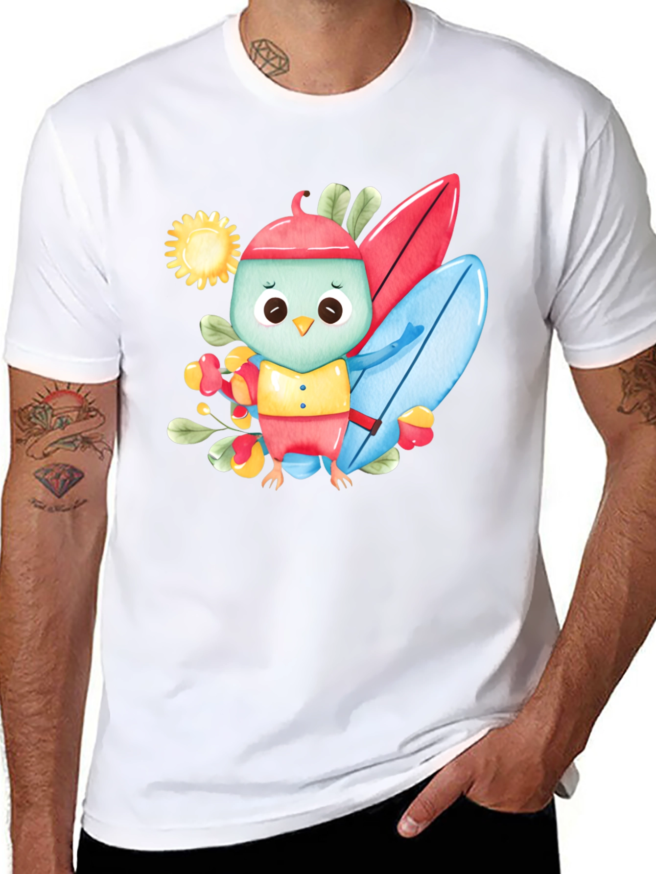 Surfing Bird Black T-Shirt