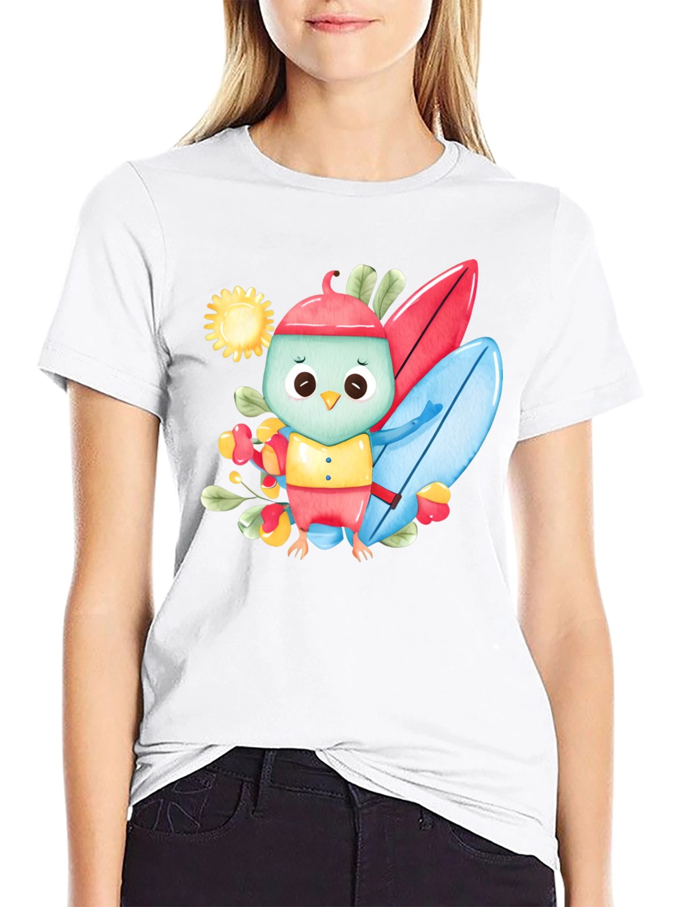 Surfing Bird Black T-Shirt