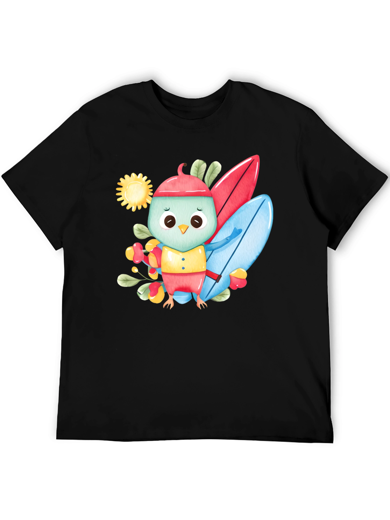 Surfing Bird Black T-Shirt