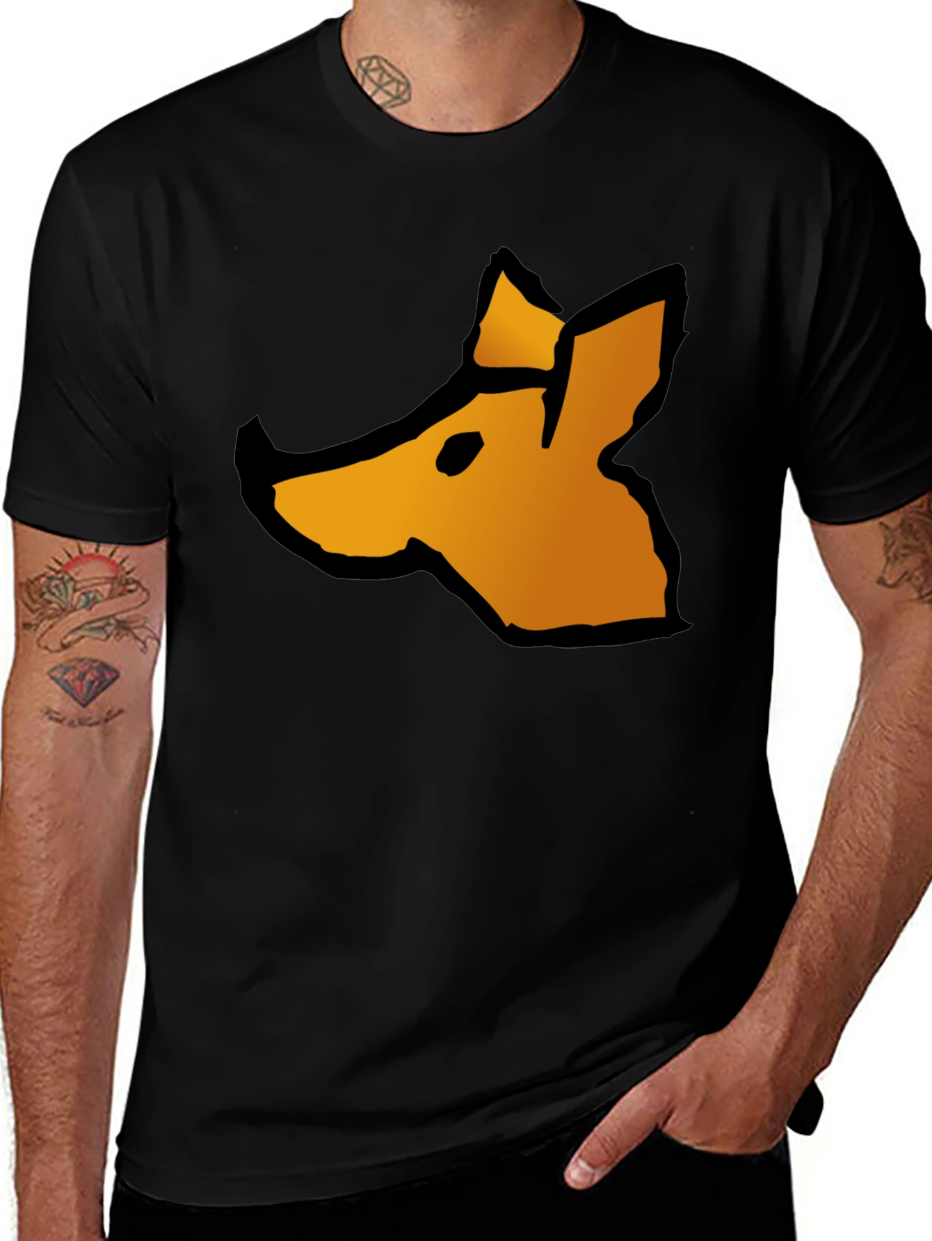 Abstract Fox Graphic Tee - Casual Black T-Shirt