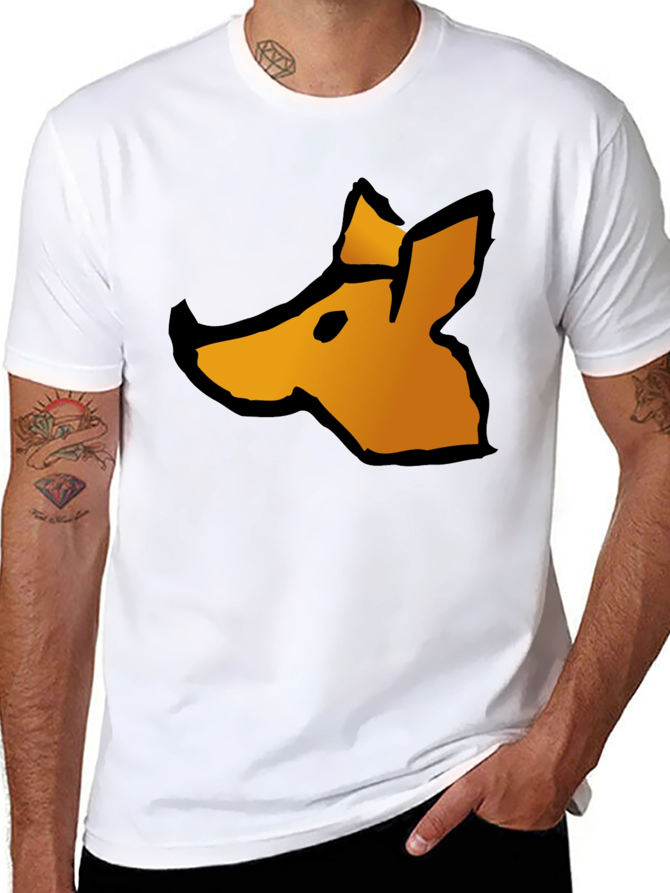 Abstract Fox Graphic Tee - Casual Black T-Shirt