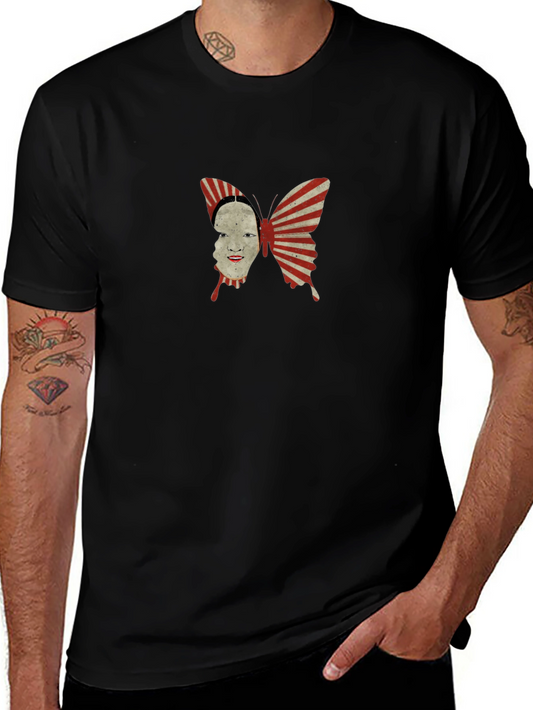 Abstract Butterfly Face Graphic Black T-Shirt