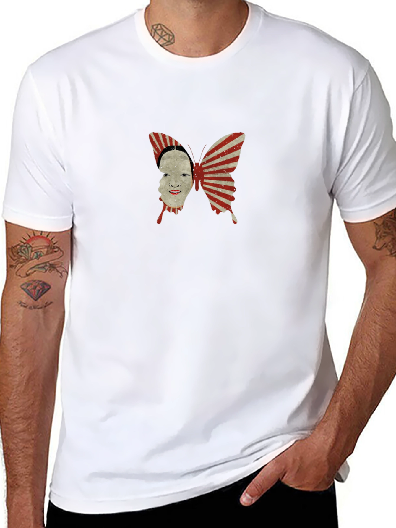 Abstract Butterfly Face Graphic Black T-Shirt