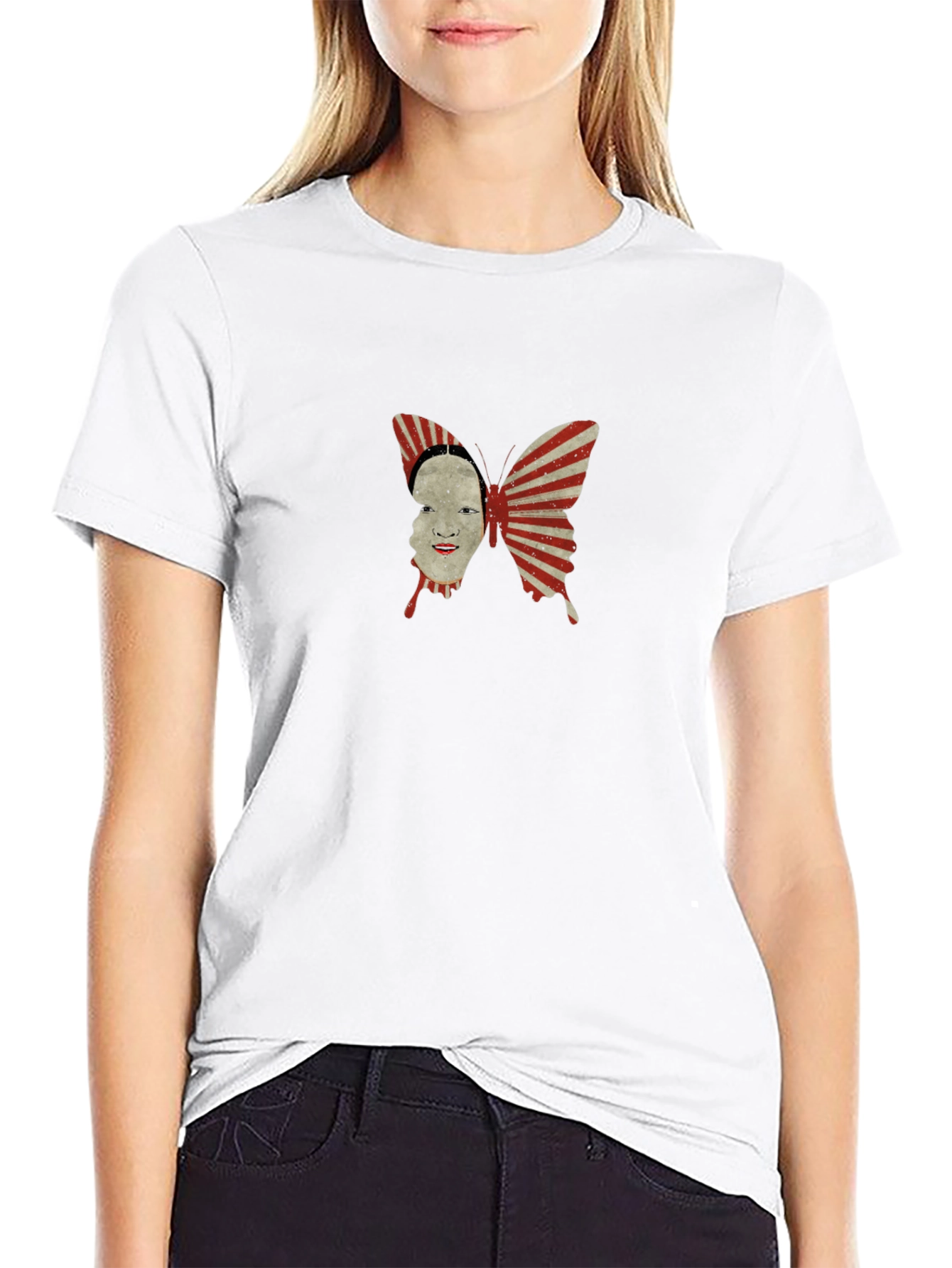 Abstract Butterfly Face Graphic Black T-Shirt