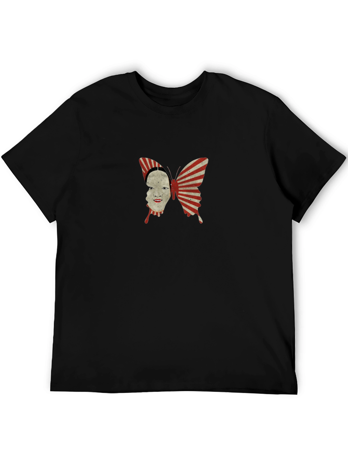 Abstract Butterfly Face Graphic Black T-Shirt