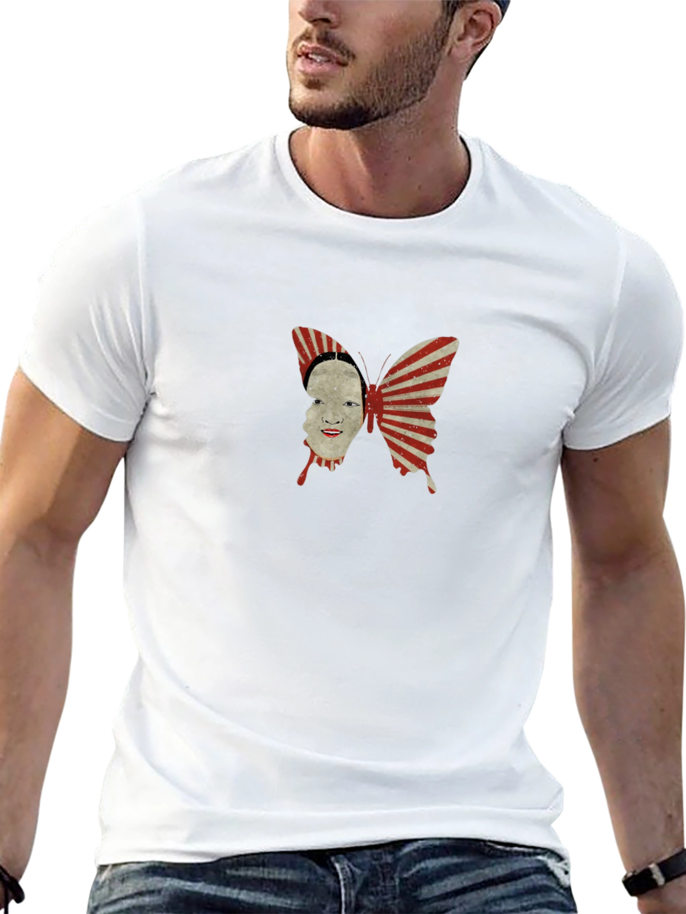 Abstract Butterfly Face Graphic Black T-Shirt