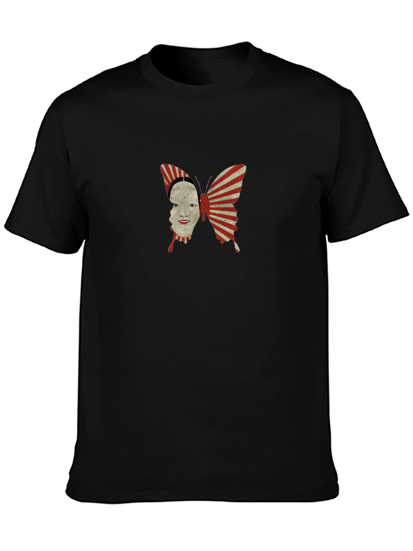 Abstract Butterfly Face Graphic Black T-Shirt