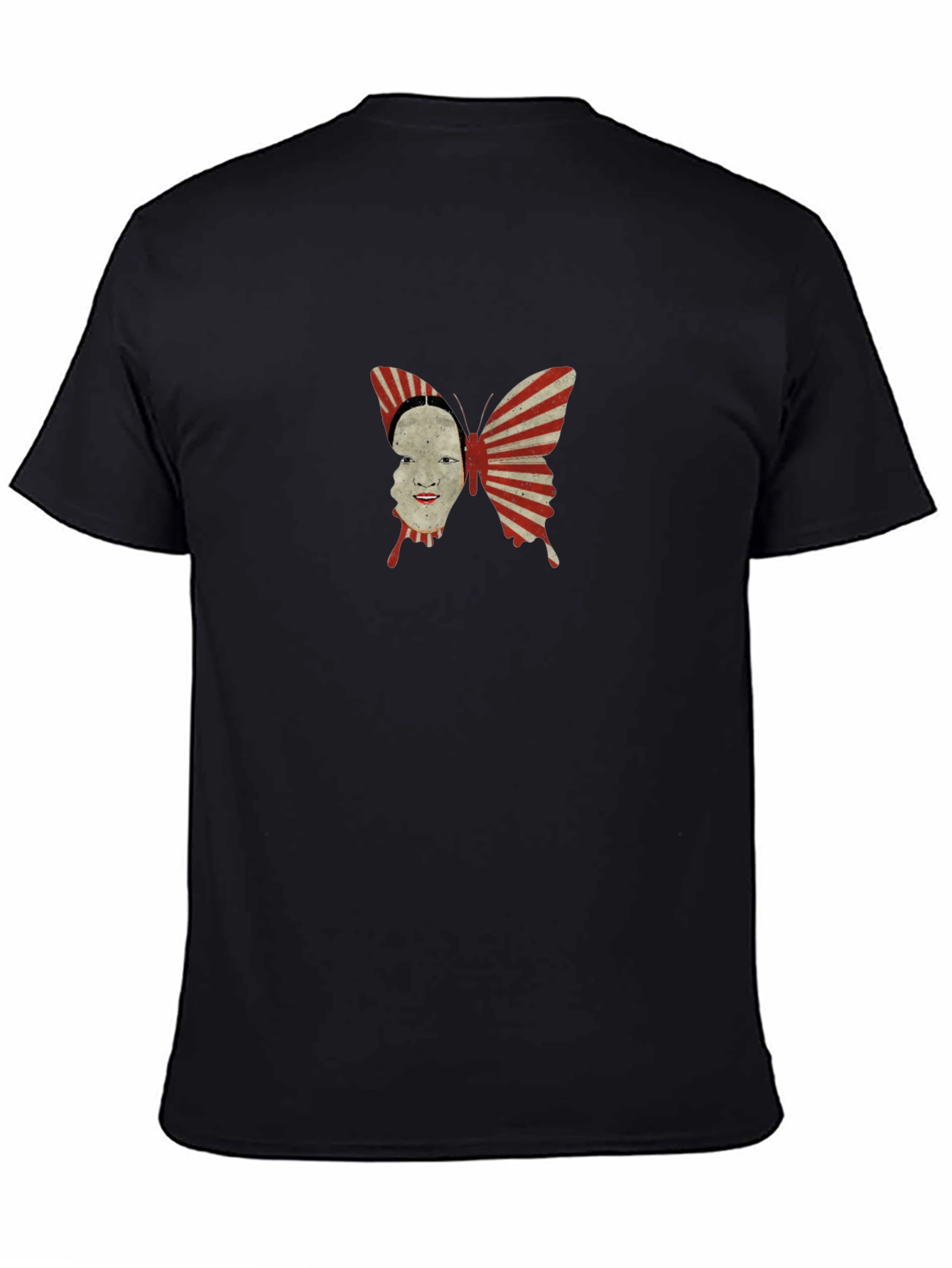 Abstract Butterfly Face Graphic Black T-Shirt