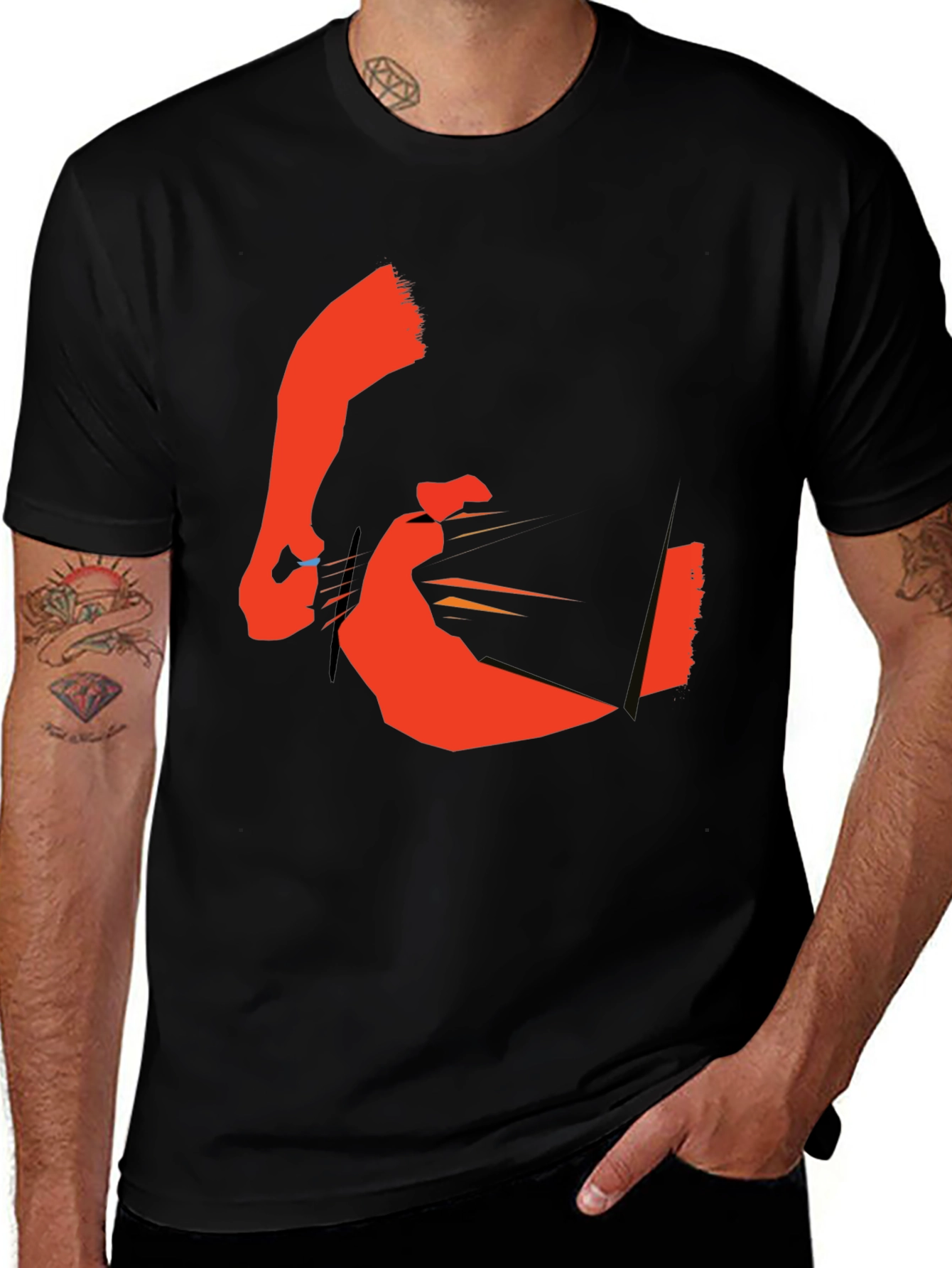 Abstract Graphic Black Crew Neck T-Shirt