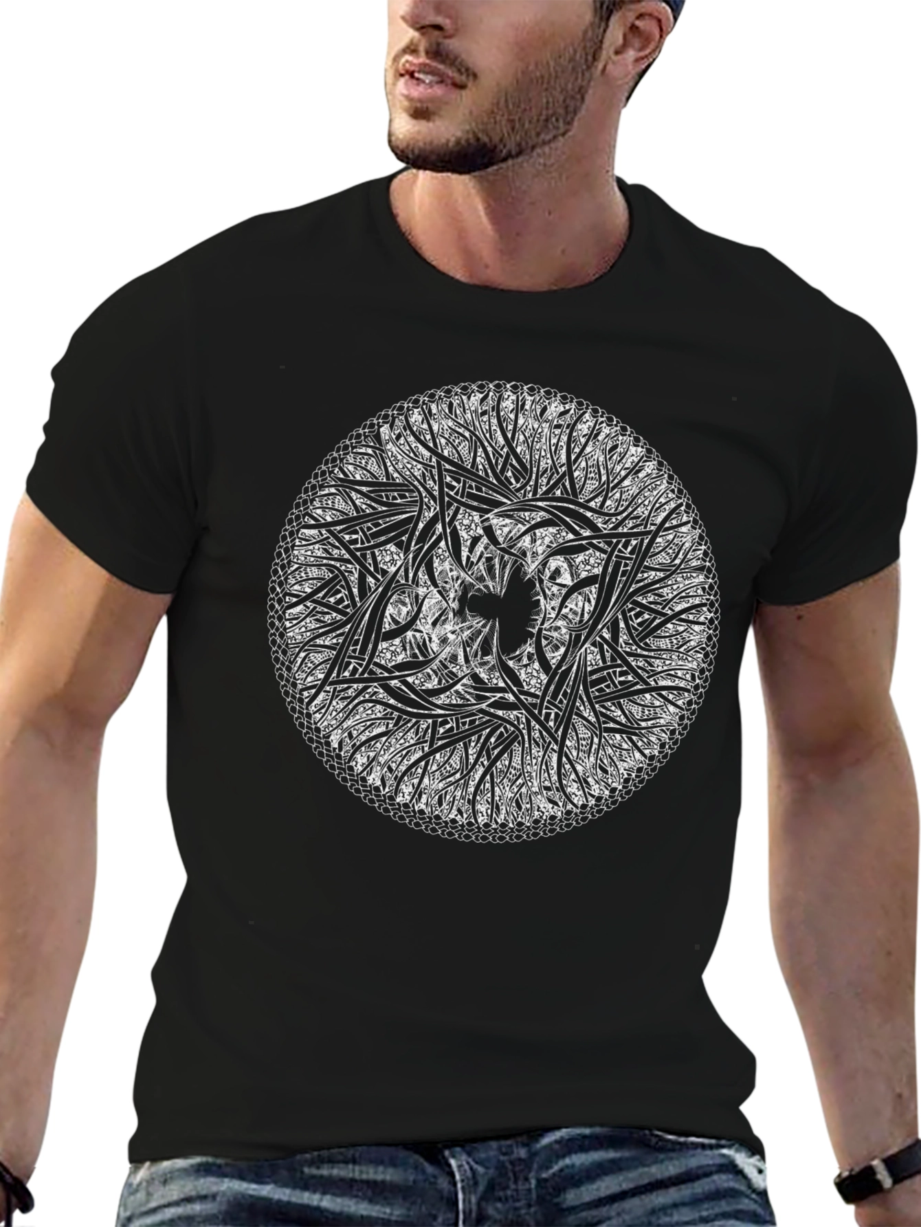 Abstract Circular Design Black T-Shirt