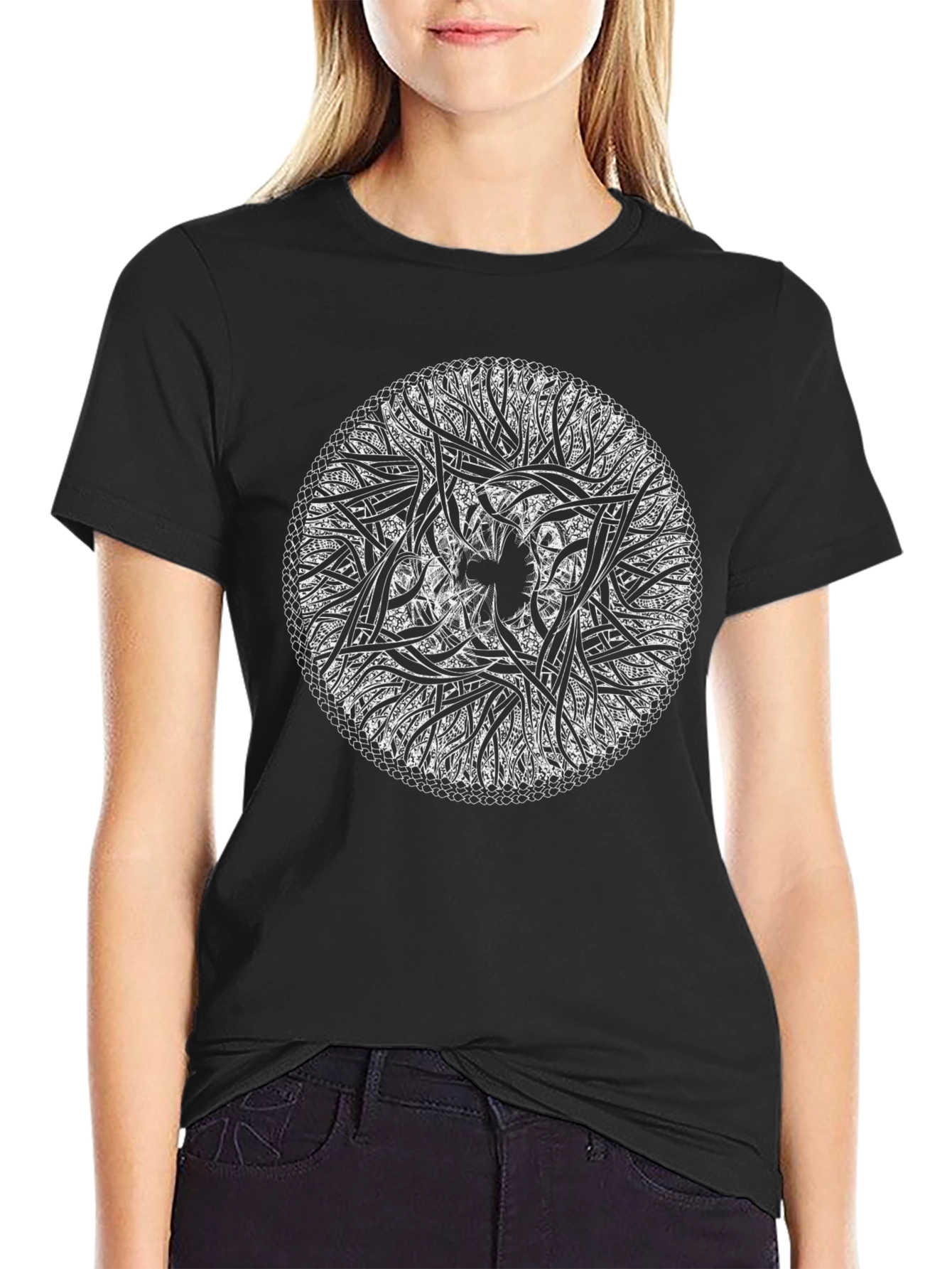 Abstract Circular Design Black T-Shirt