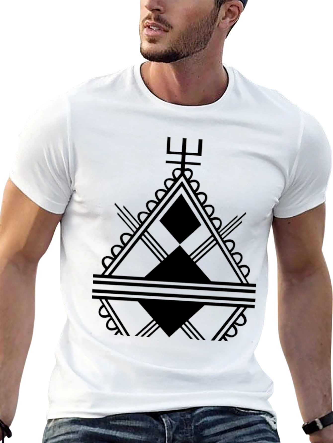 Abstract Geometric Graphic Print Black Tee