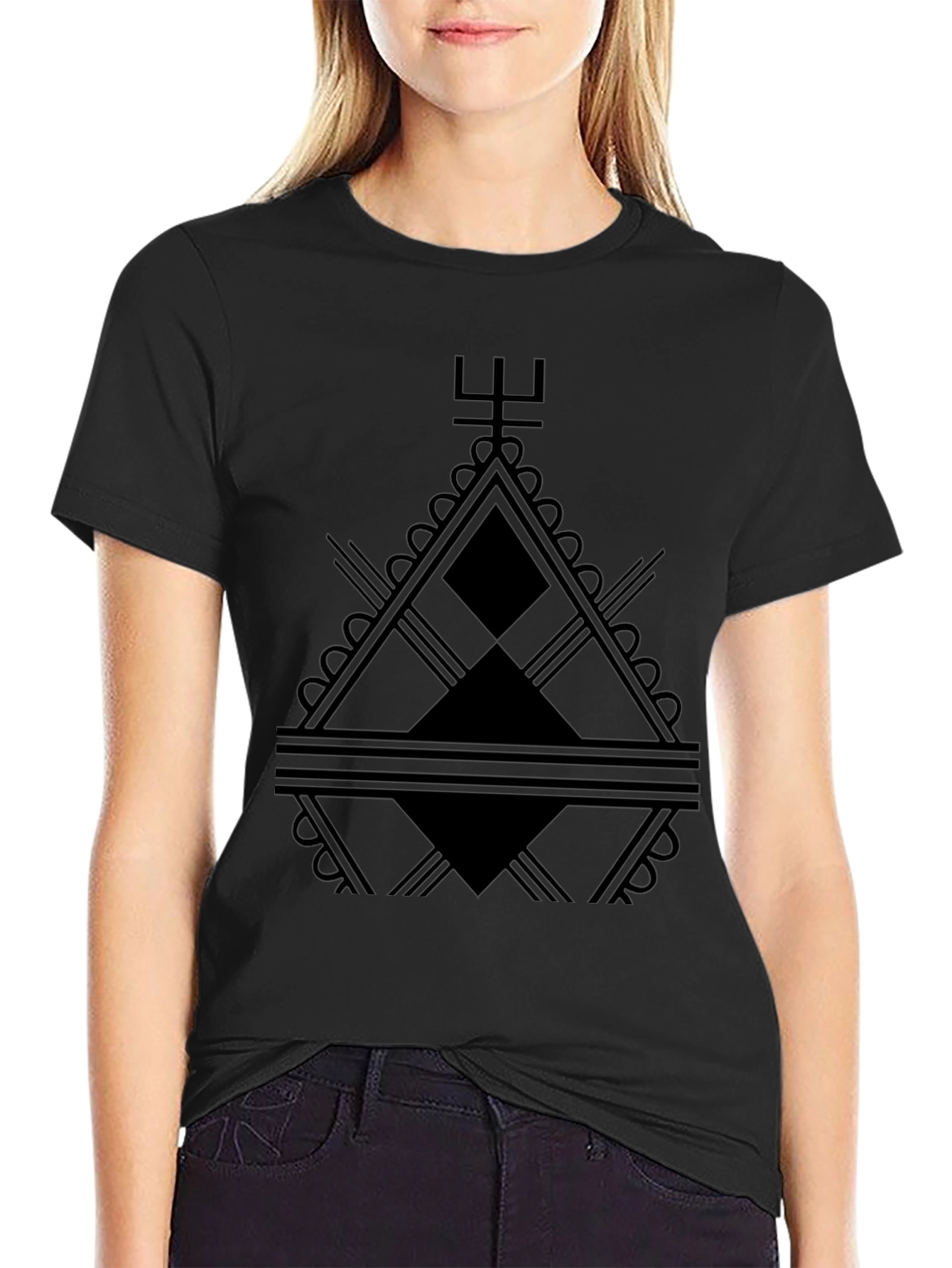 Abstract Geometric Graphic Print Black Tee
