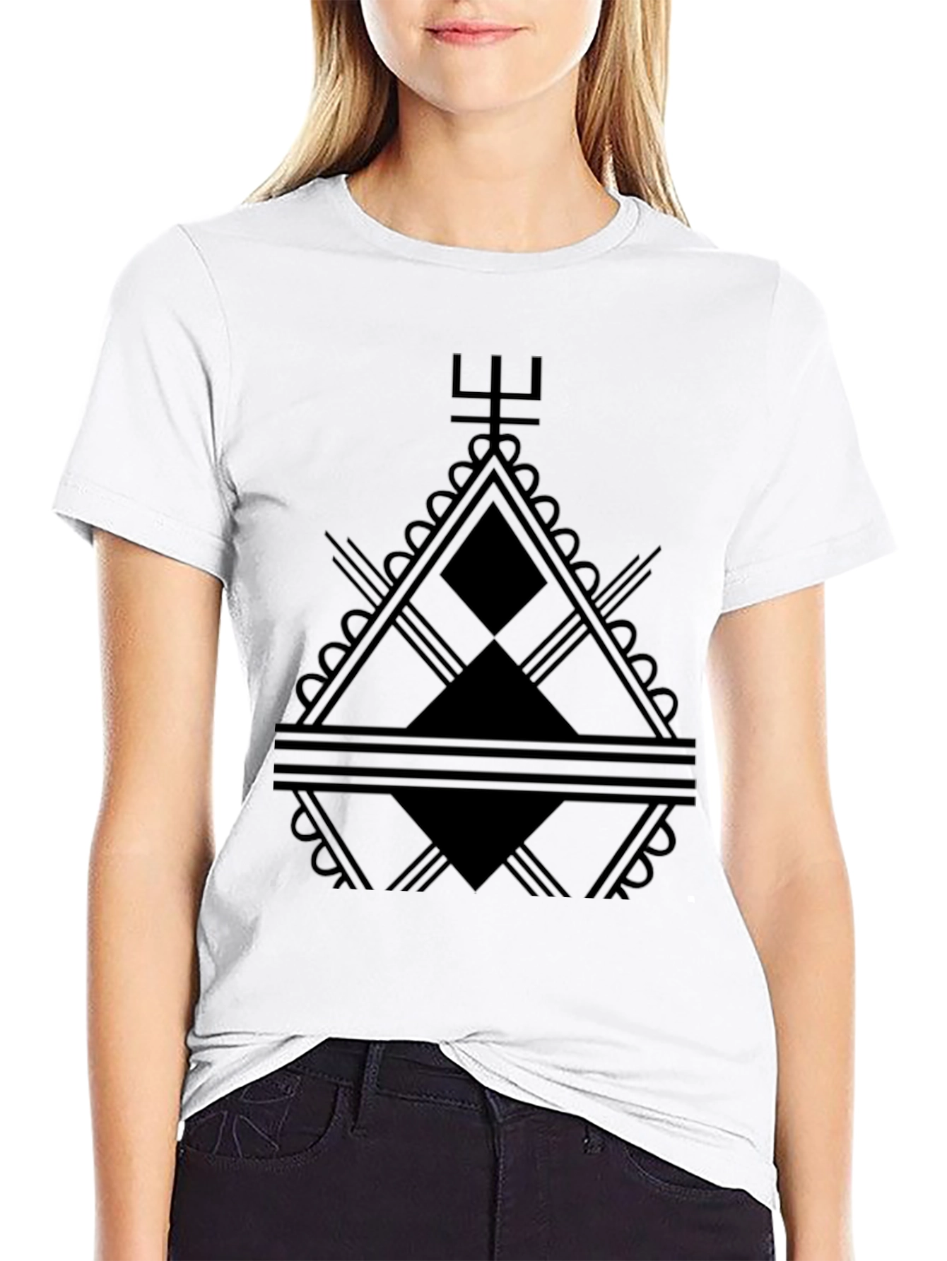 Abstract Geometric Graphic Print Black Tee