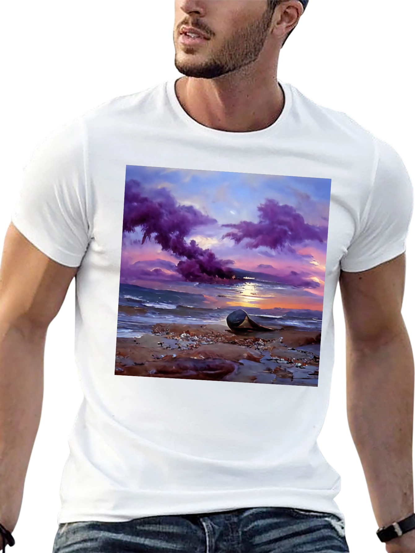 Sunset Beach T-Shirt - Artistic Coastal Design