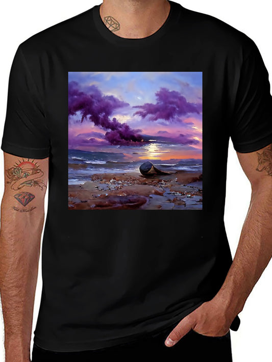 Sunset Beach T-Shirt - Artistic Coastal Design