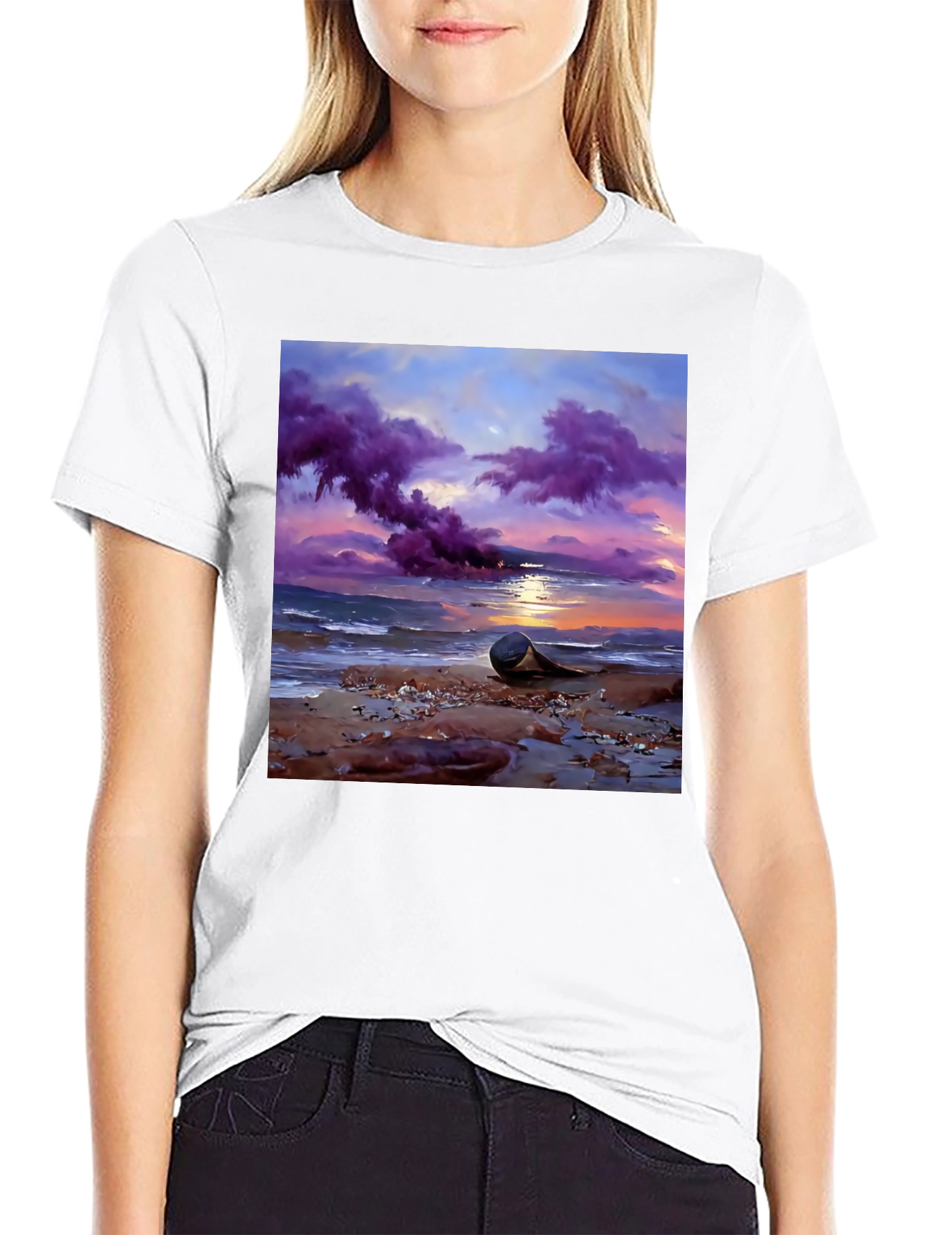 Sunset Beach T-Shirt - Artistic Coastal Design