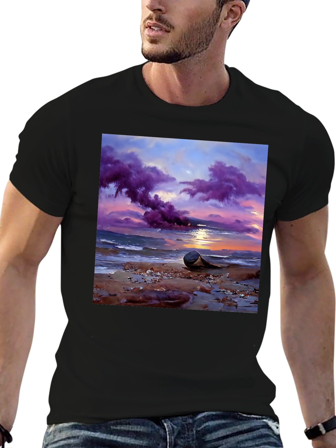 Sunset Beach T-Shirt - Artistic Coastal Design