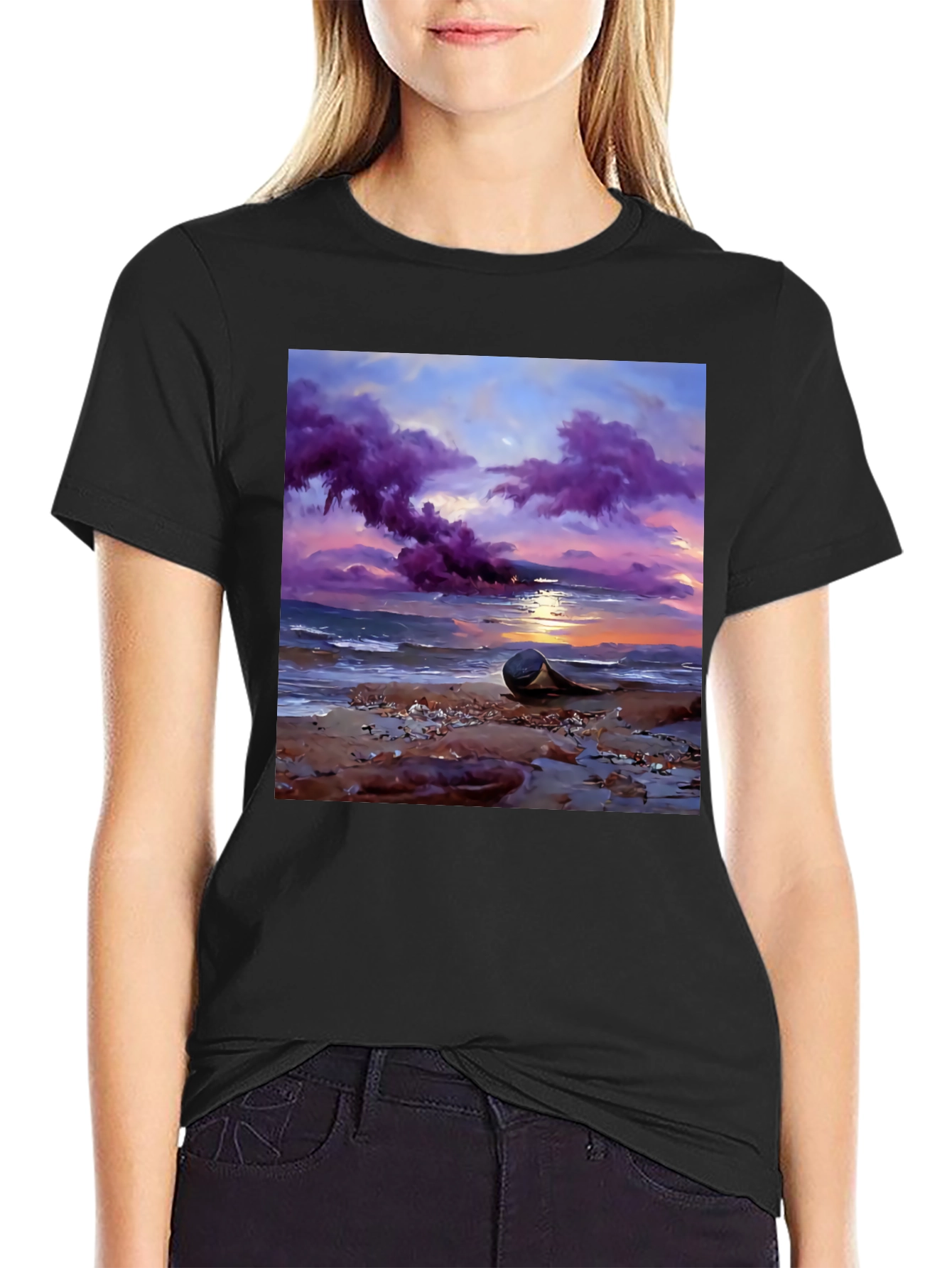 Sunset Beach T-Shirt - Artistic Coastal Design