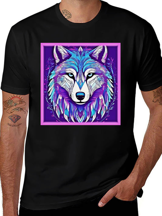 Abstract Wolf Graphic Print Black T-Shirt