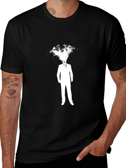 Abstract Man in Suit Graphic Black T-Shirt