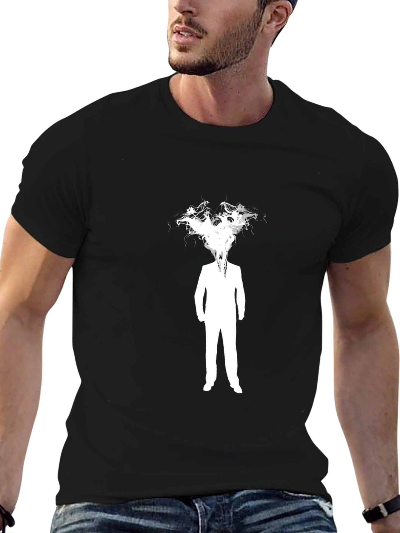 Abstract Man in Suit Graphic Black T-Shirt