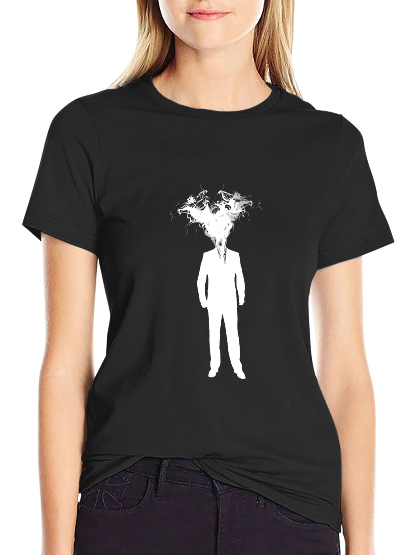 Abstract Man in Suit Graphic Black T-Shirt