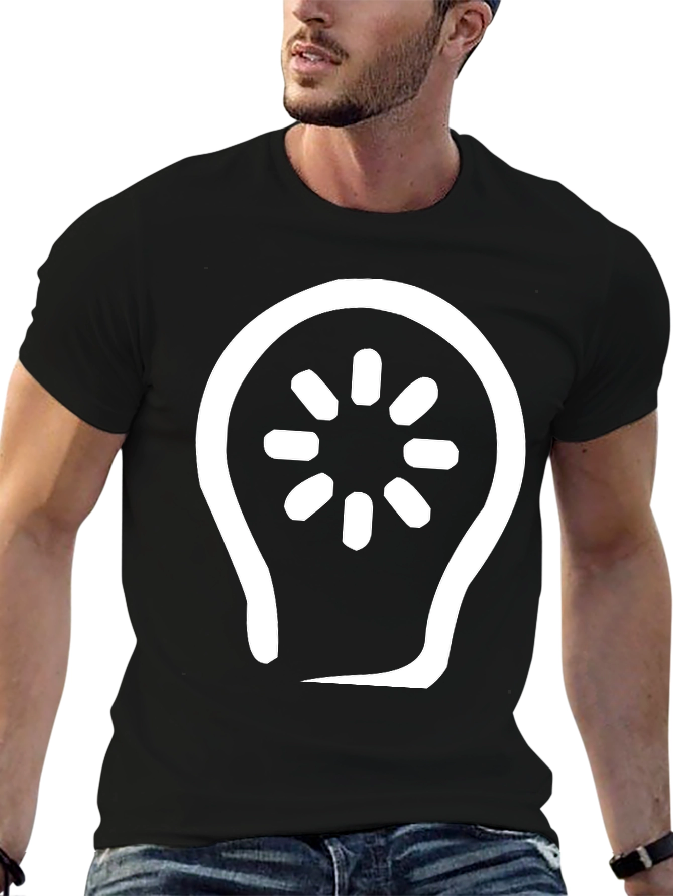 Abstract Light Bulb Graphic Tee - Black Cotton Blend