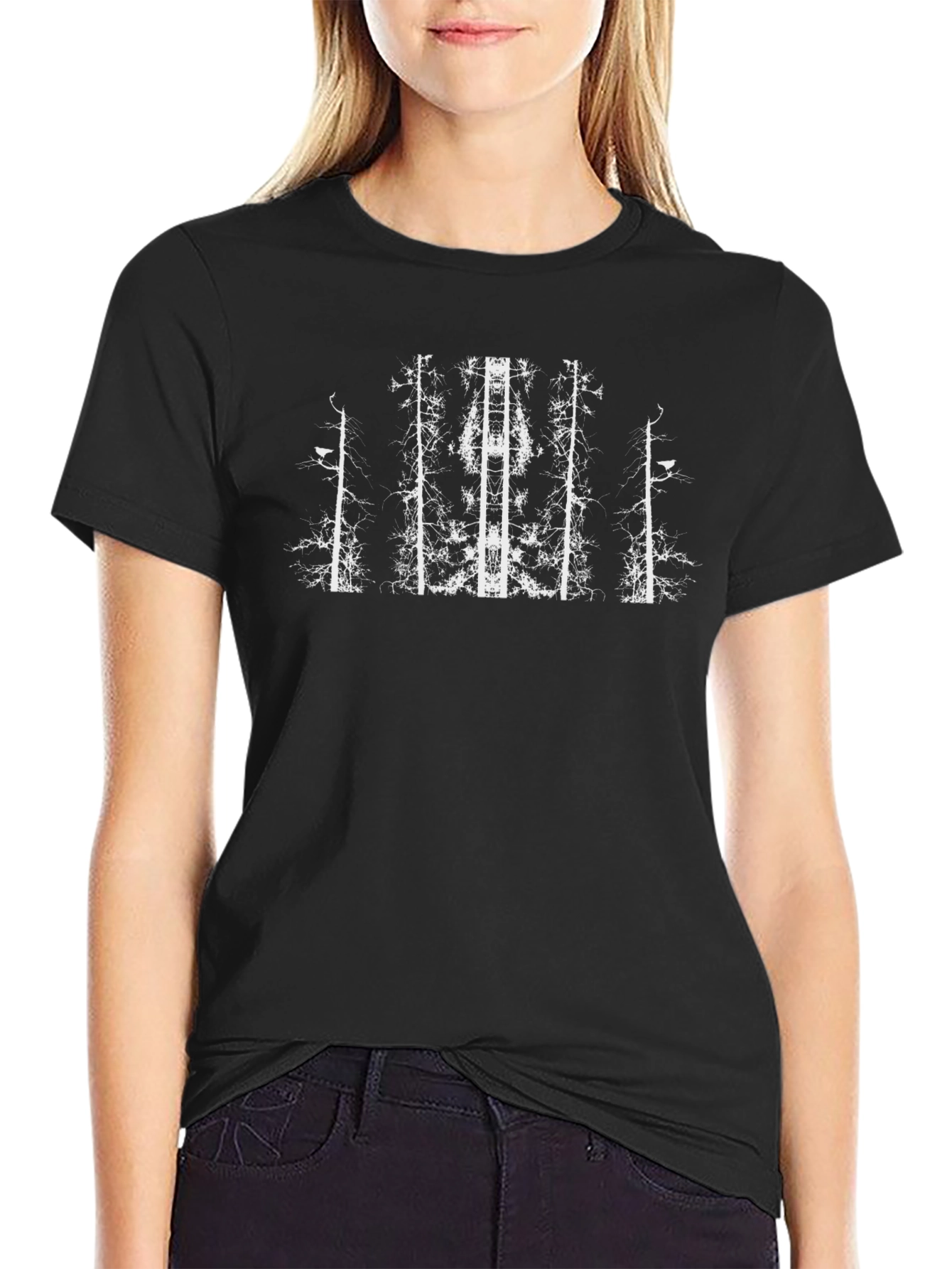 Abstract Forest Graphic Tee - Black Cotton T-Shirt