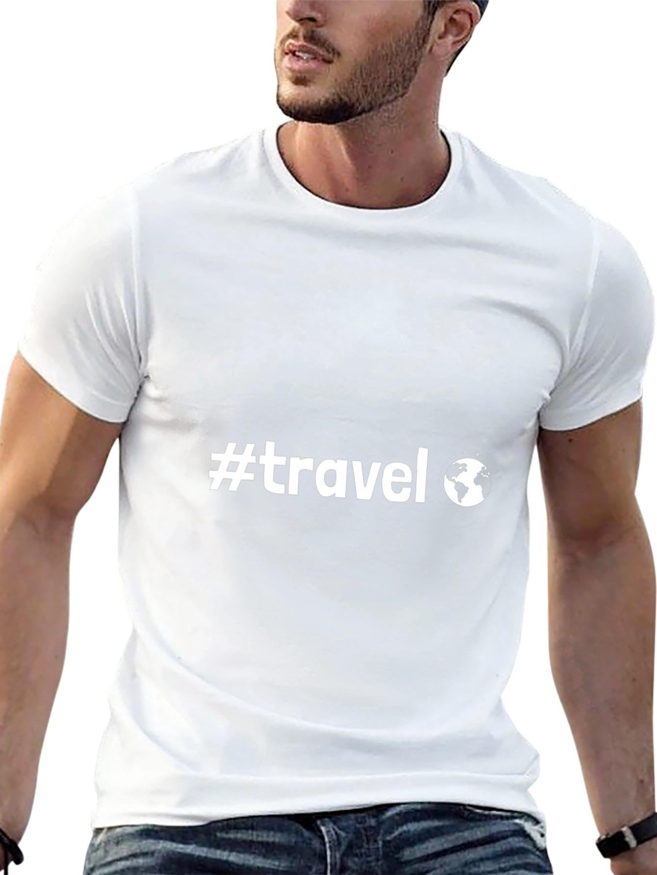 #Travel Black T-Shirt Globe Graphic Tee