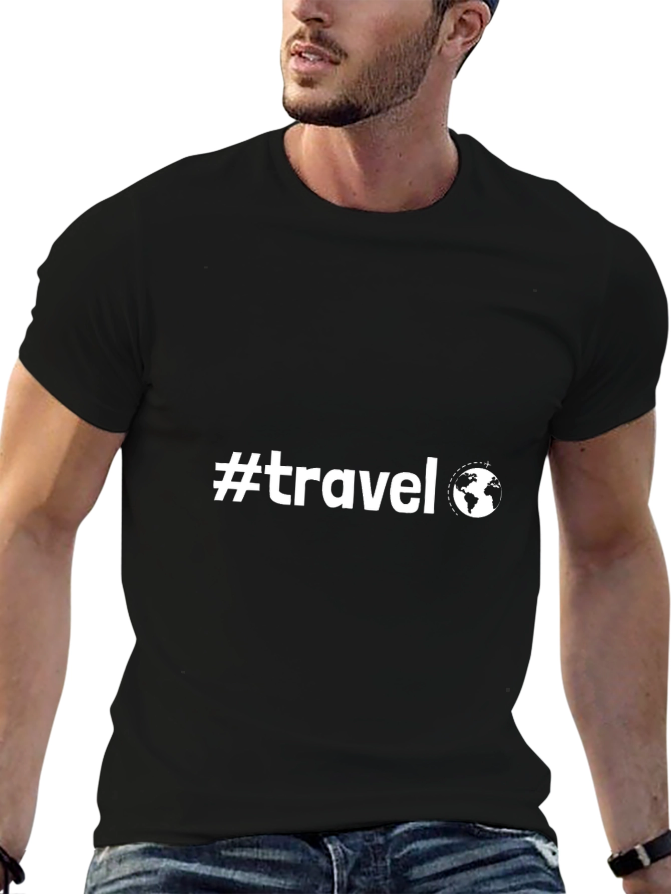 #Travel Black T-Shirt Globe Graphic Tee