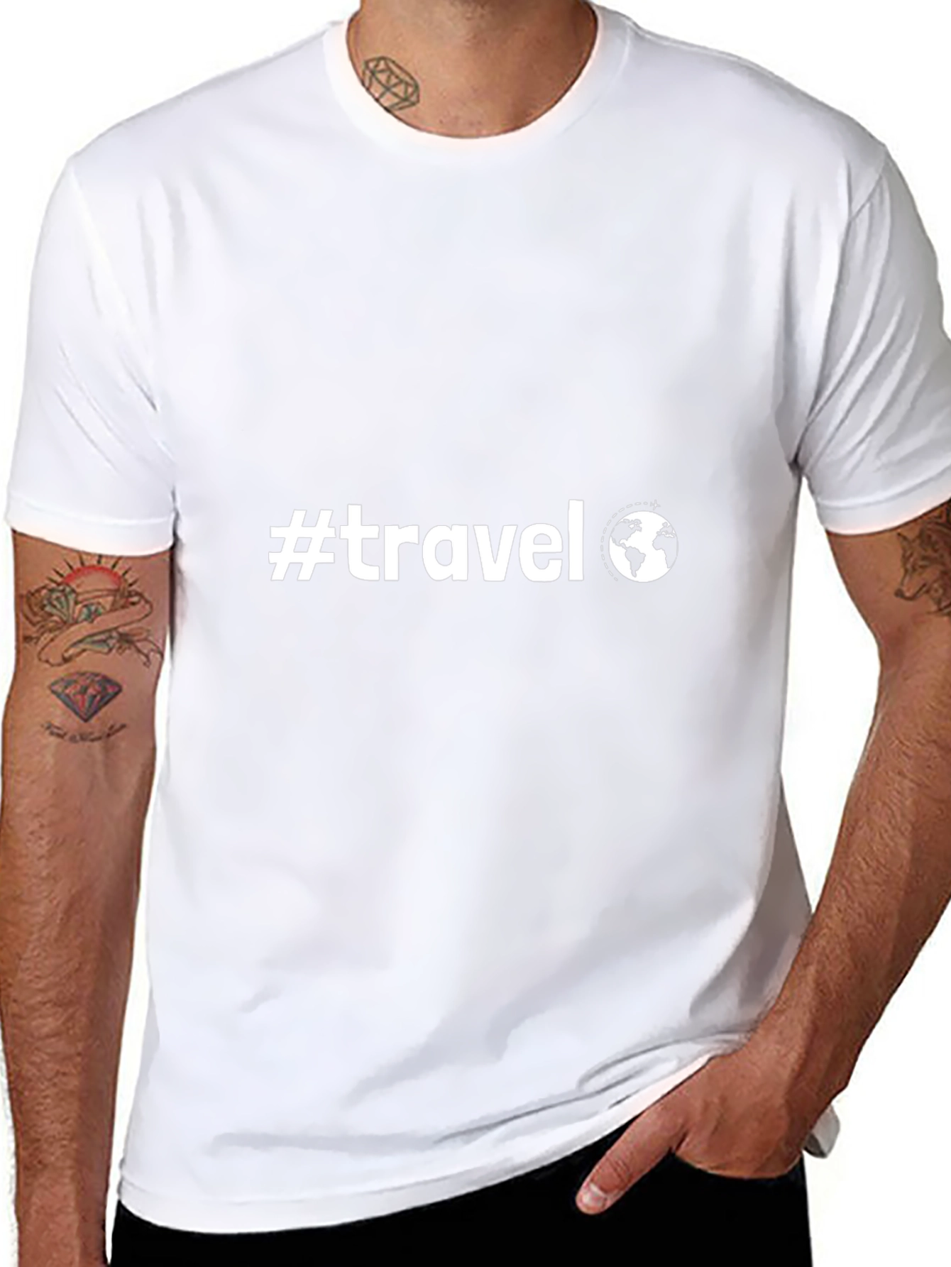 #Travel Black T-Shirt Globe Graphic Tee