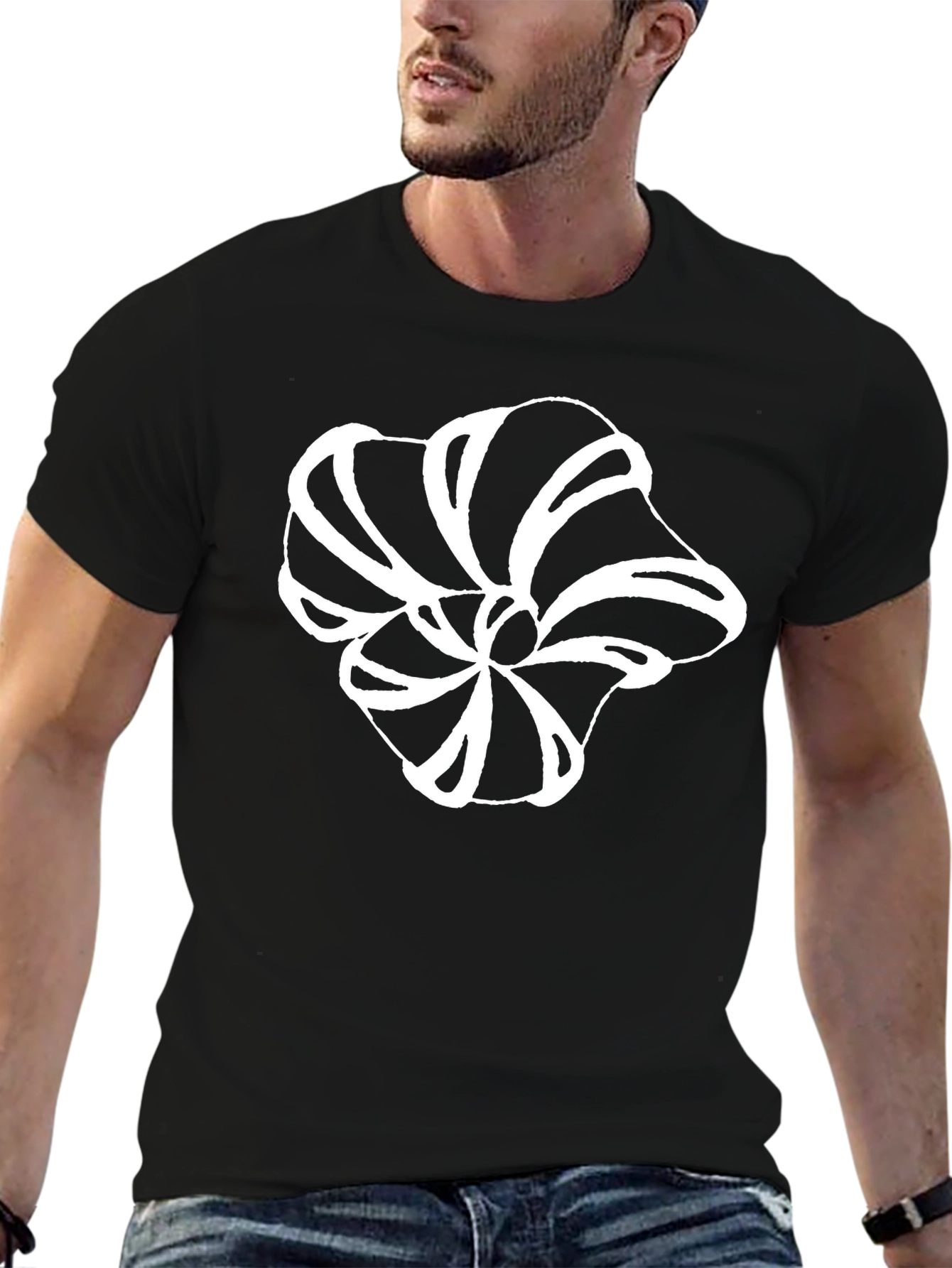 Abstract Floral Print Black T-Shirt