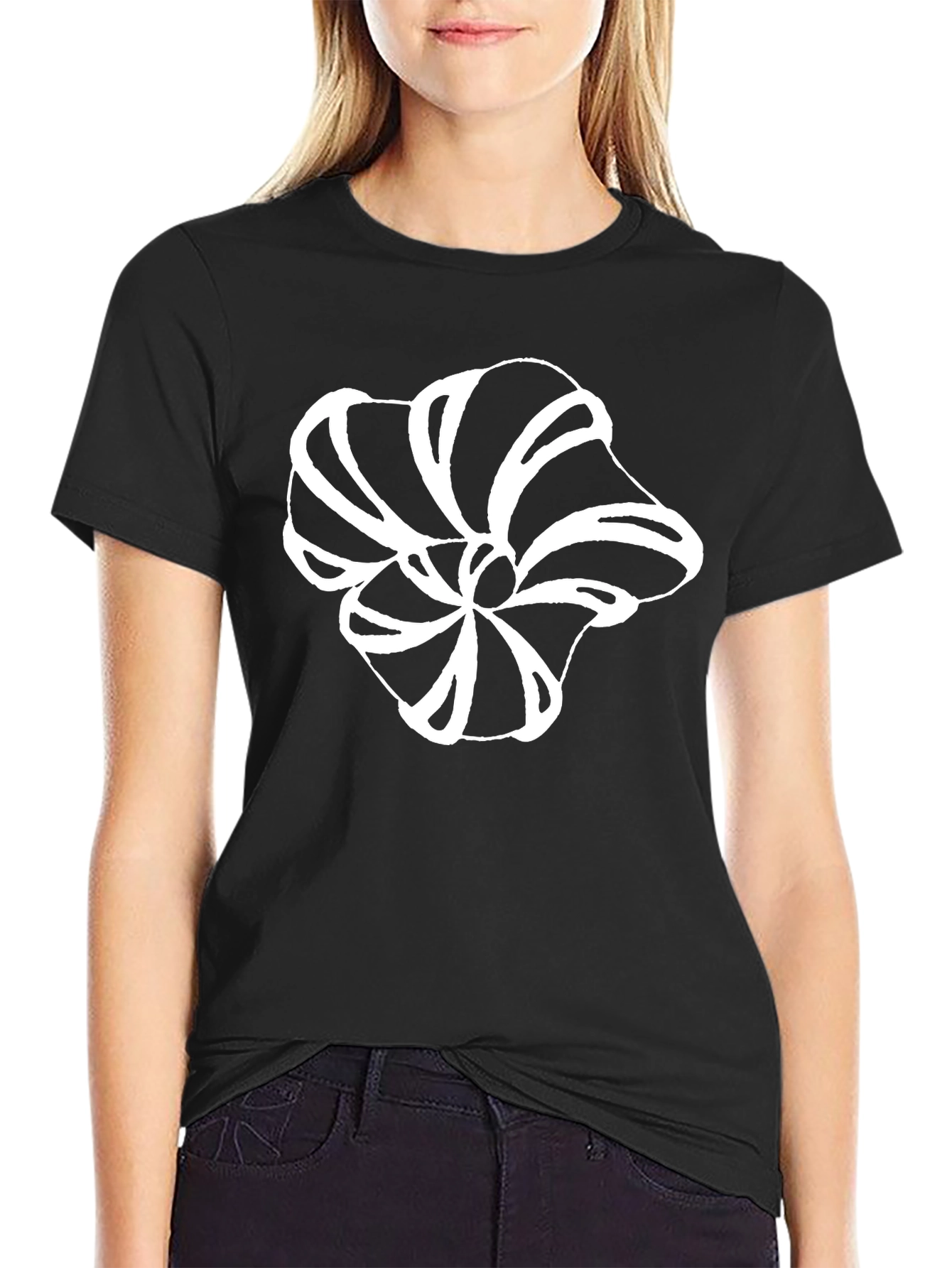 Abstract Floral Print Black T-Shirt