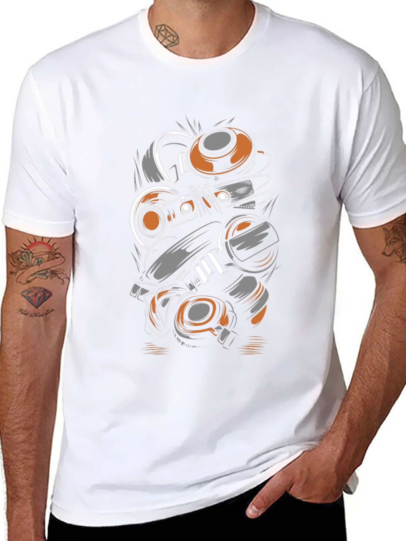 Abstract Mechanic Graphic Black T-Shirt
