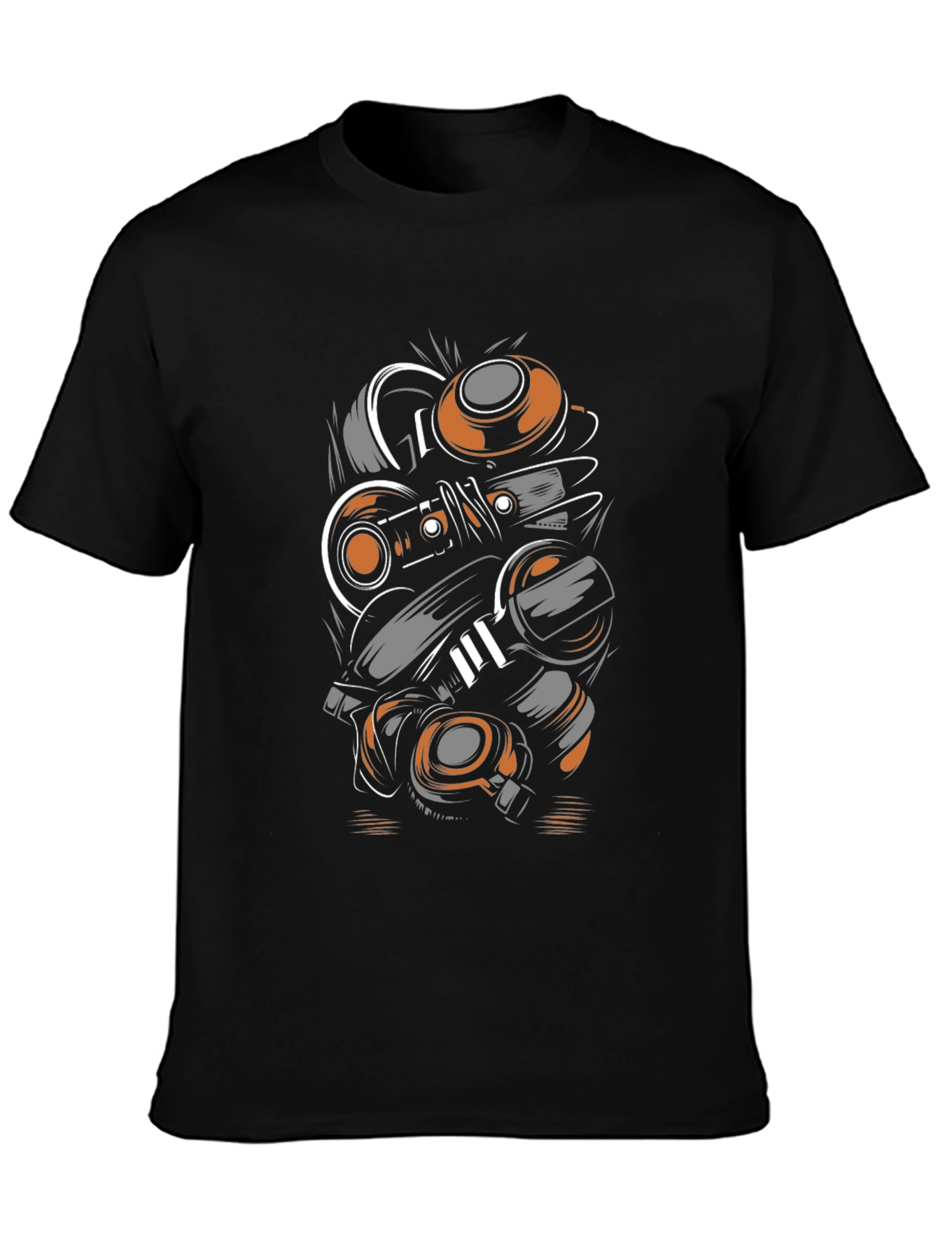 Abstract Mechanic Graphic Black T-Shirt