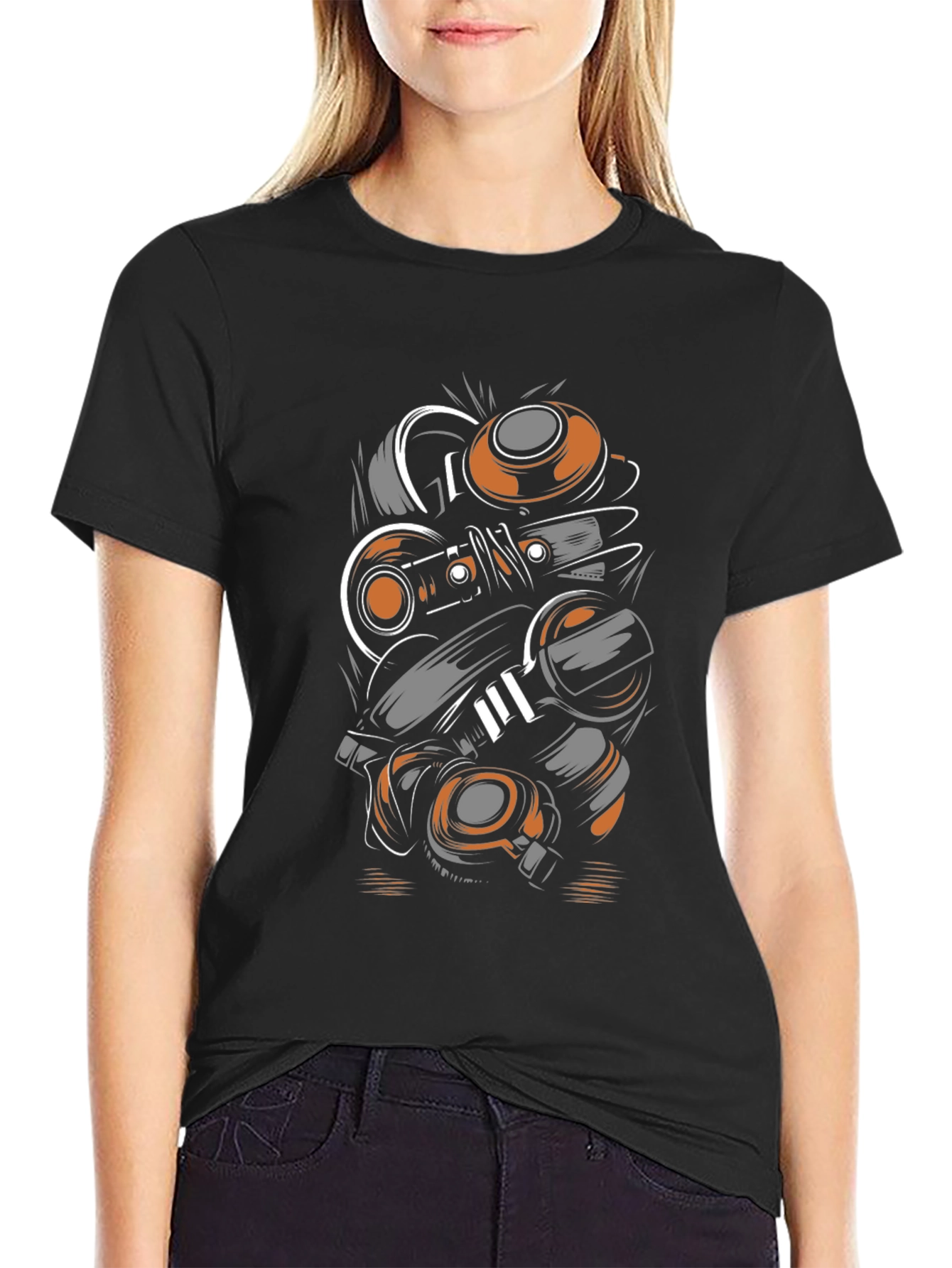 Abstract Mechanic Graphic Black T-Shirt