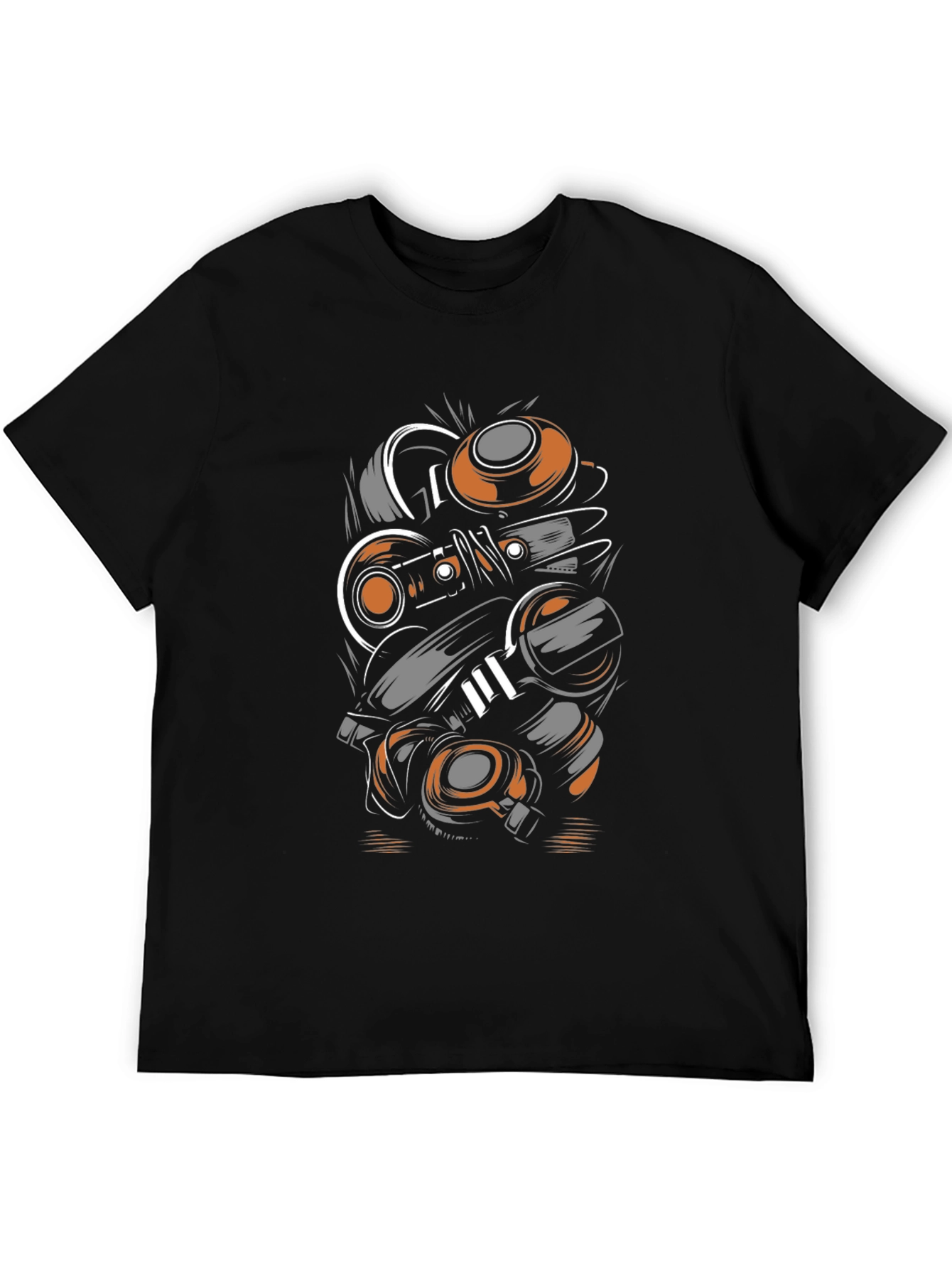 Abstract Mechanic Graphic Black T-Shirt