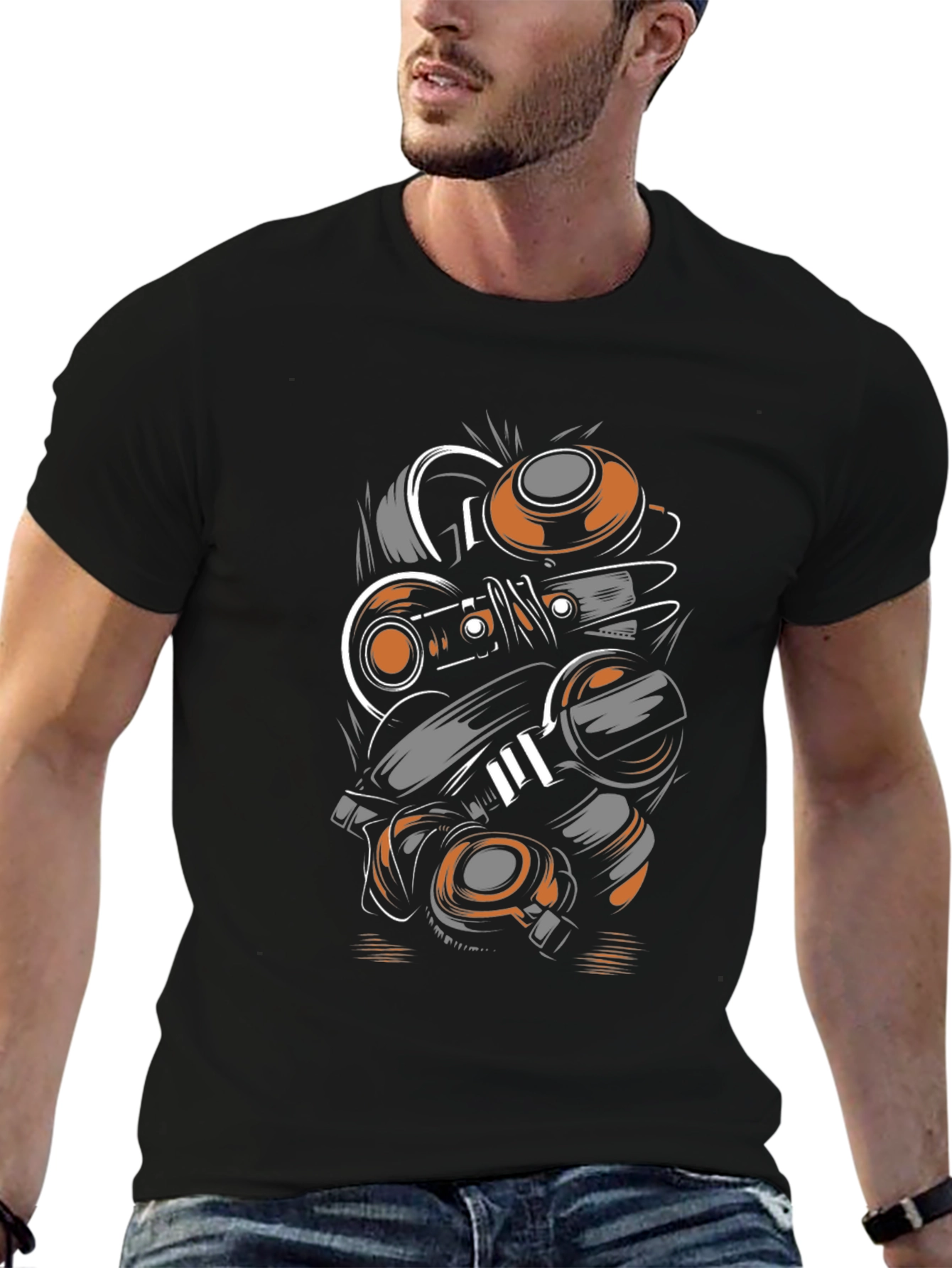 Abstract Mechanic Graphic Black T-Shirt