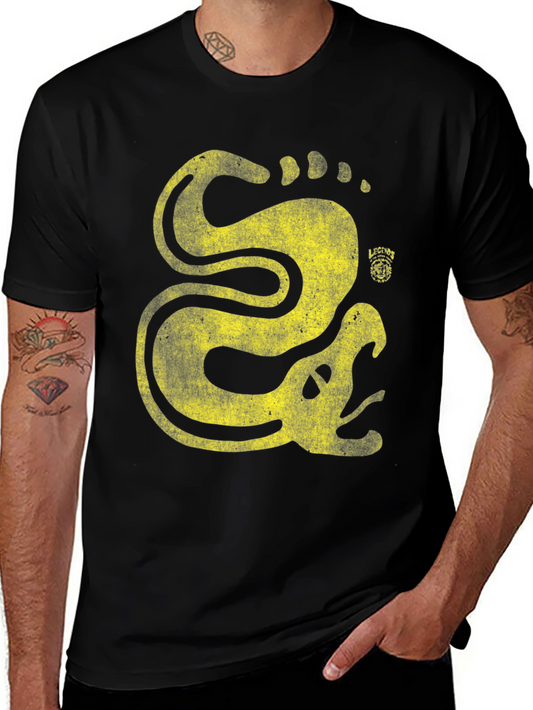 Stylized Snake Graphic Tee - Distressed Print