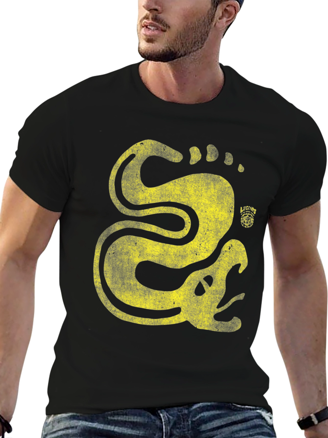 Stylized Snake Graphic Tee - Distressed Print