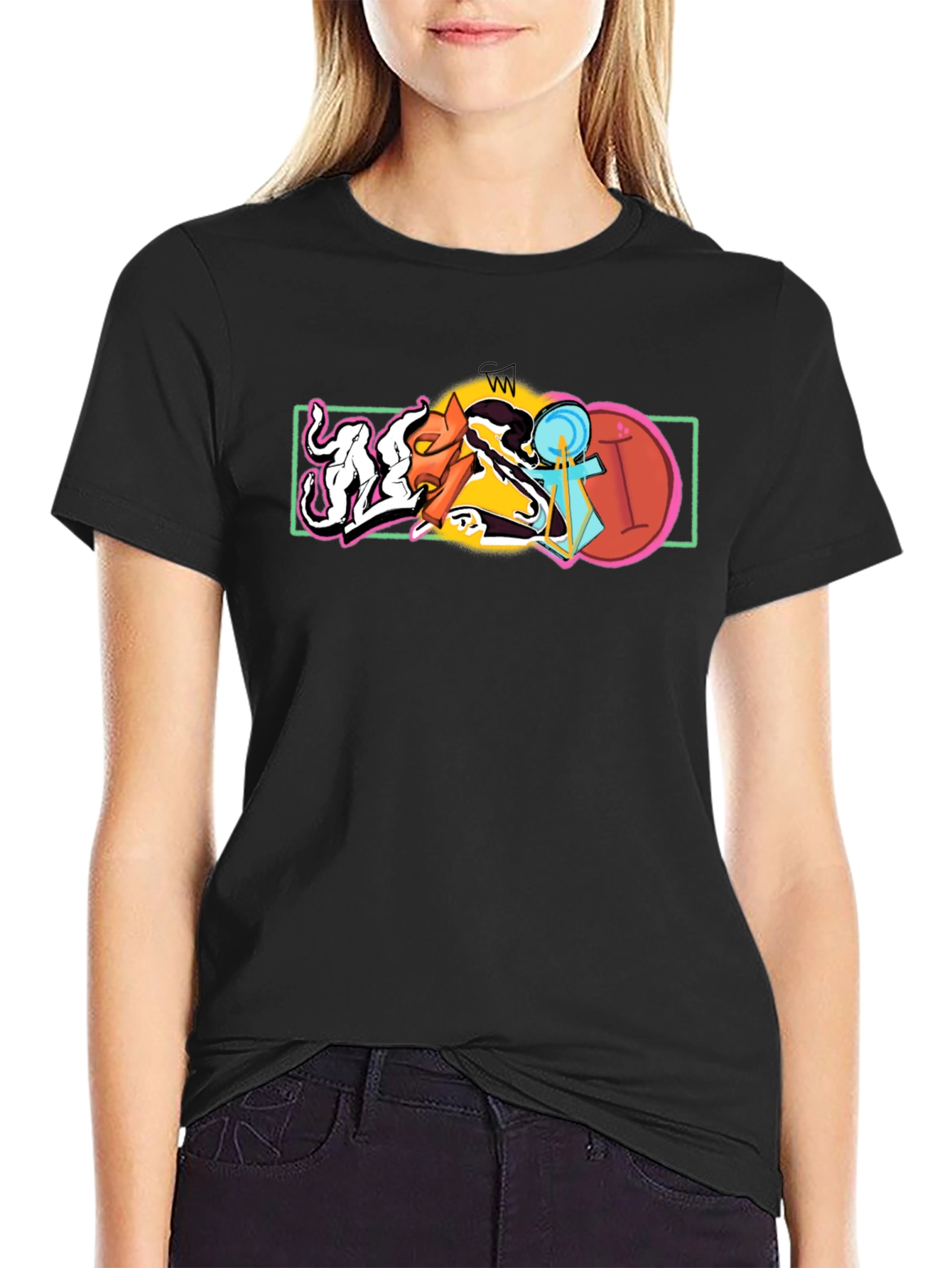 Abstract Graphic Black Cotton T-Shirt