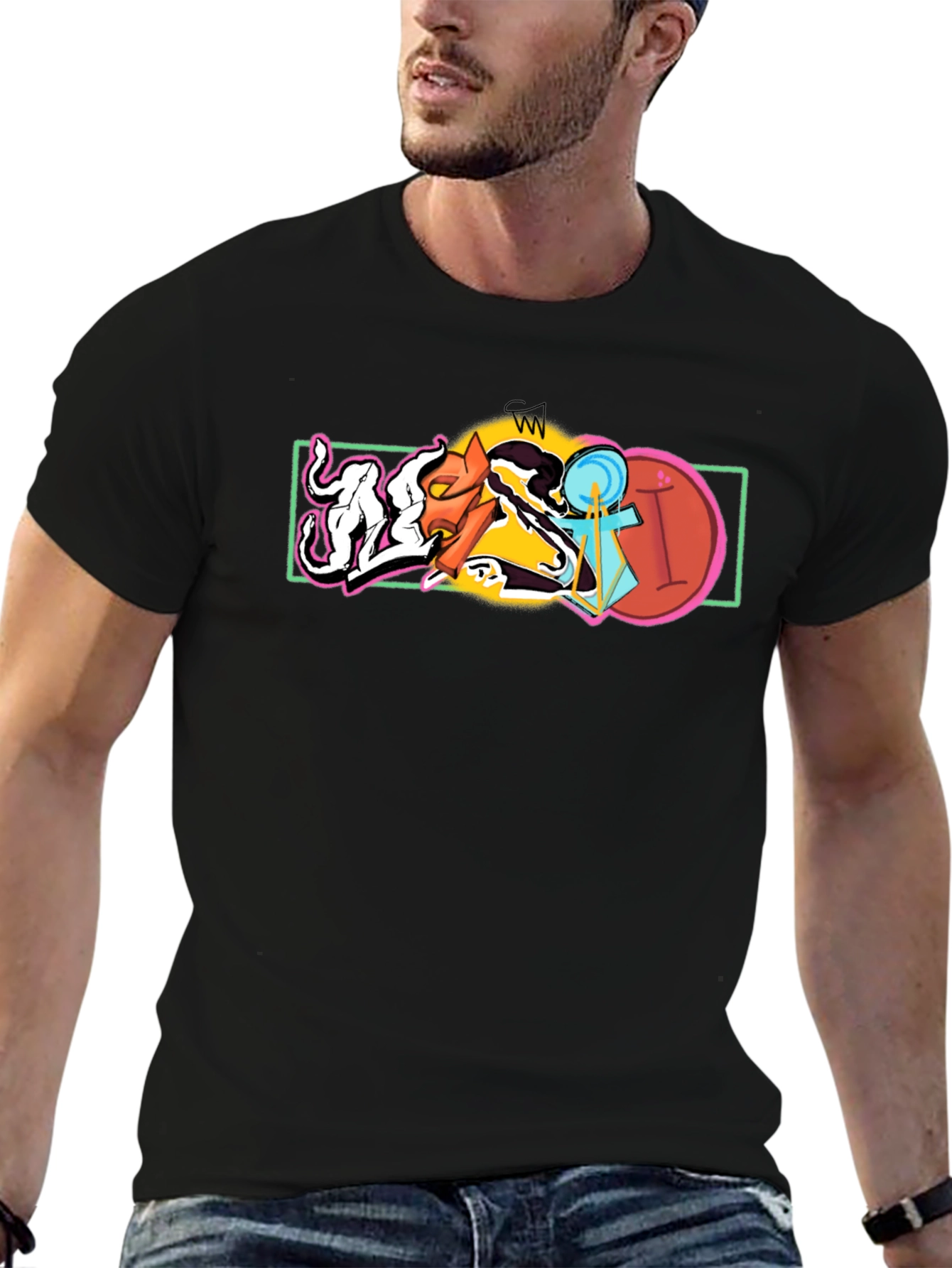 Abstract Graphic Black Cotton T-Shirt