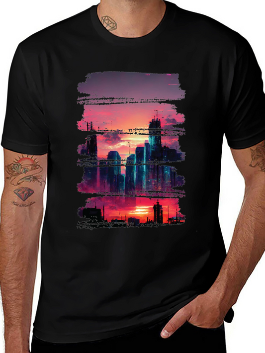 Sunset Cityscape Graphic Tee - Urban Style Shirt