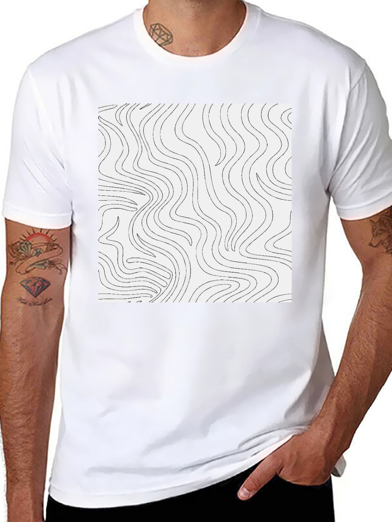 Abstract Lines Graphic Tee - Black