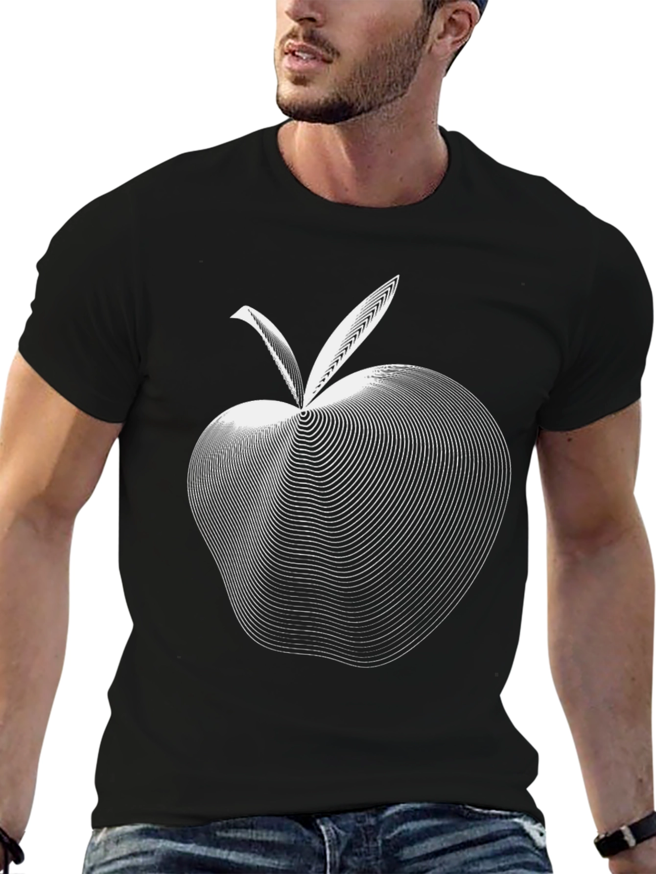 Abstract Apple Graphic Tee - Modern Black T-Shirt