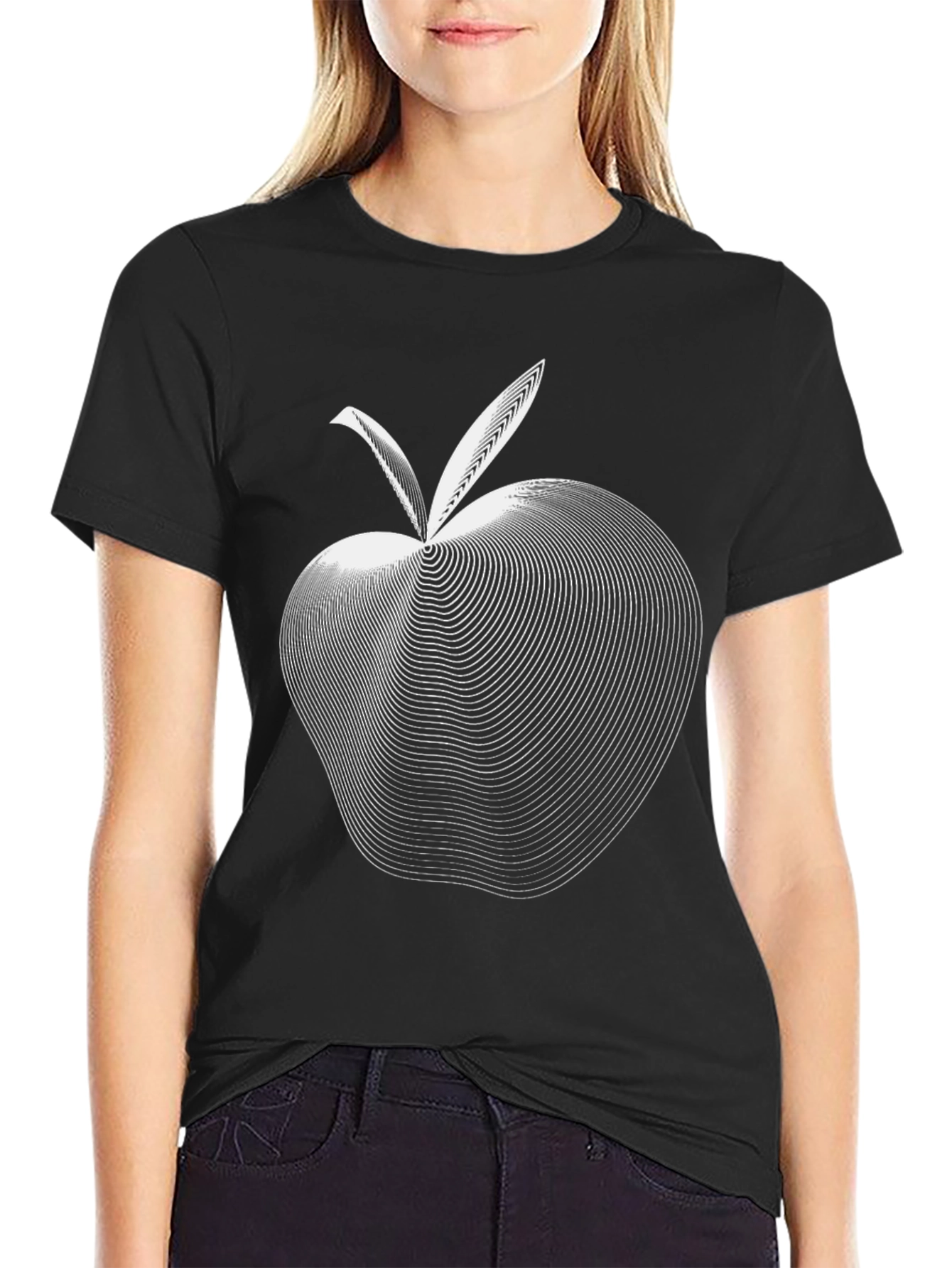 Abstract Apple Graphic Tee - Modern Black T-Shirt