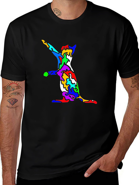 Abstract Cat Print Black T-Shirt